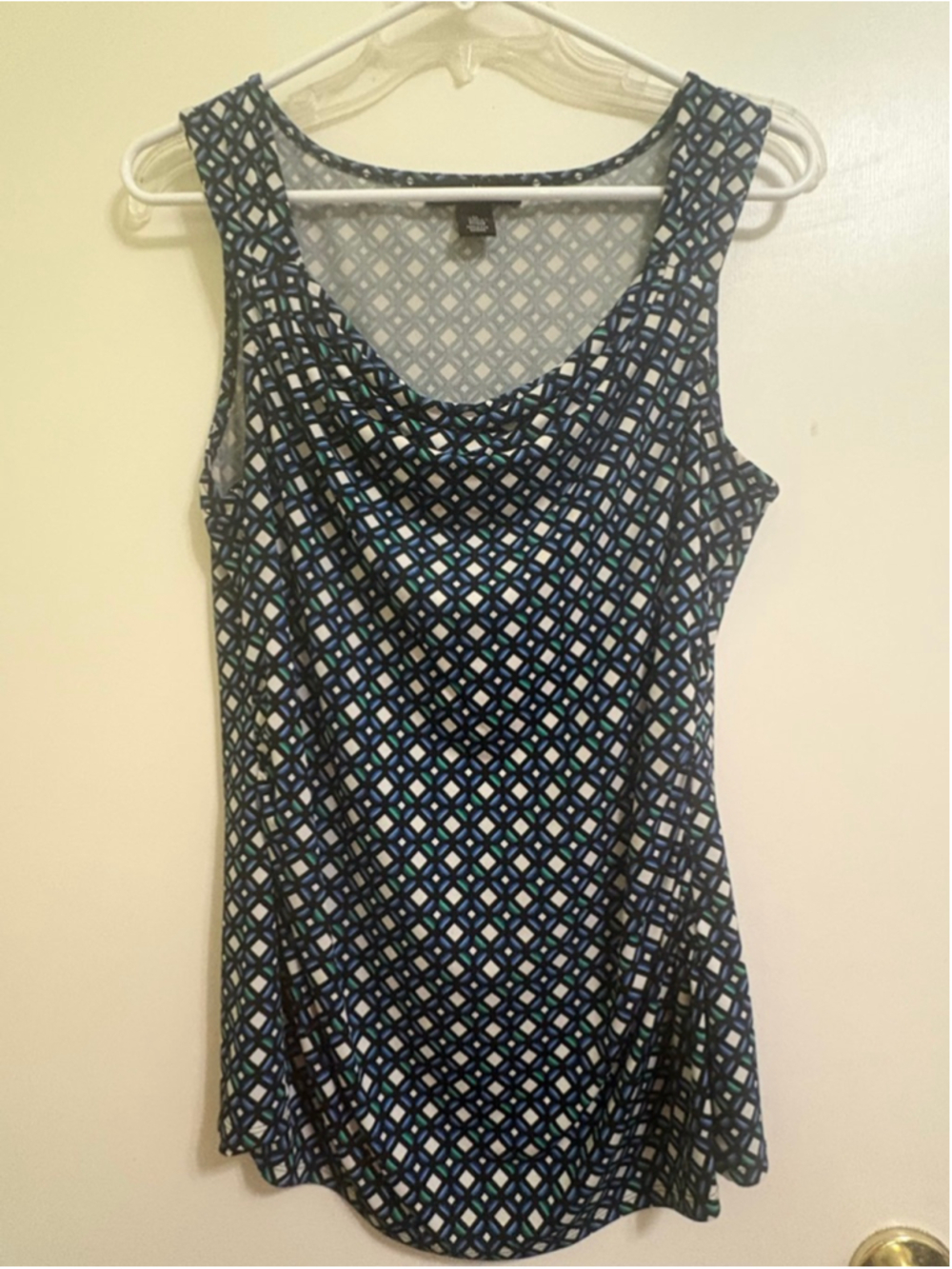 Women's White House Black Market Navy Green Geometric Tank Top M